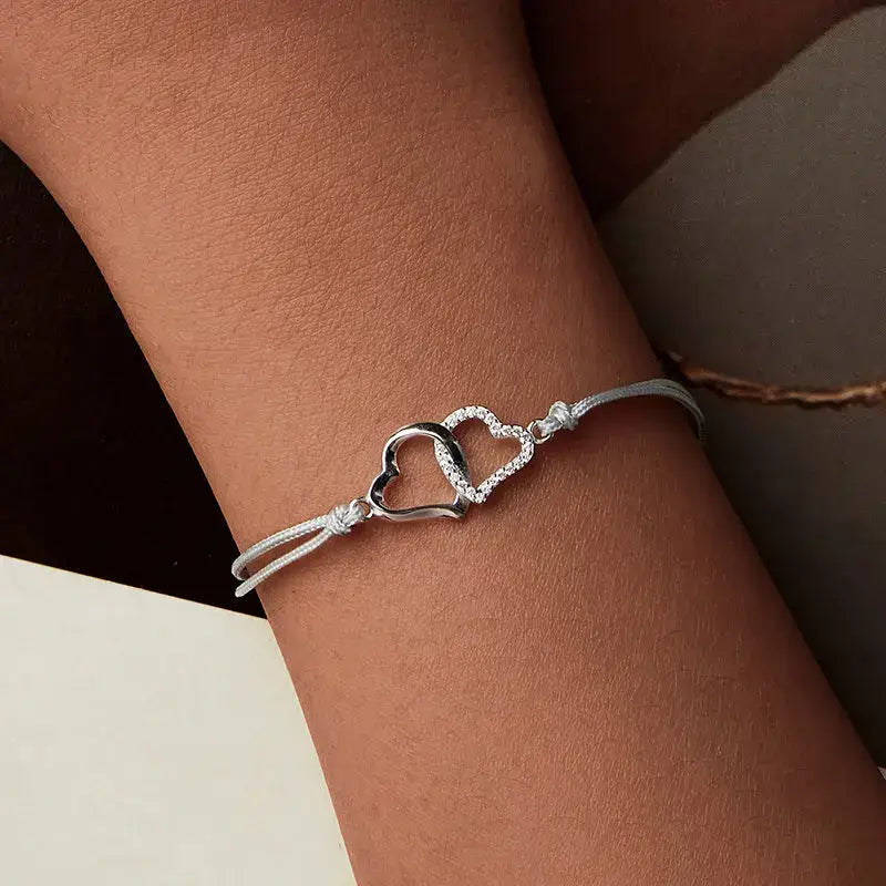 Personalized Sterling Silver Heart Bracelet – Gray Rope Chain