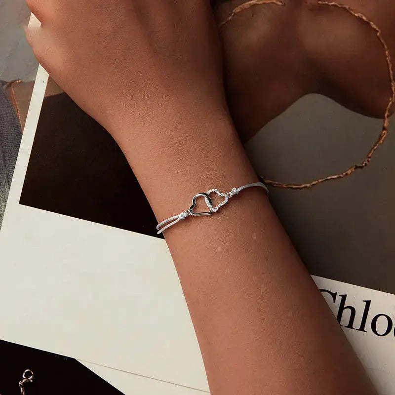 Personalized Sterling Silver Heart Bracelet – Gray Rope Chain