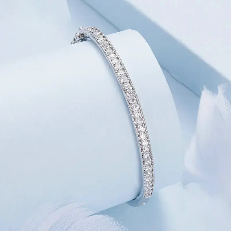 Platinum-Plated Sterling Silver CZ Bangle Bracelet