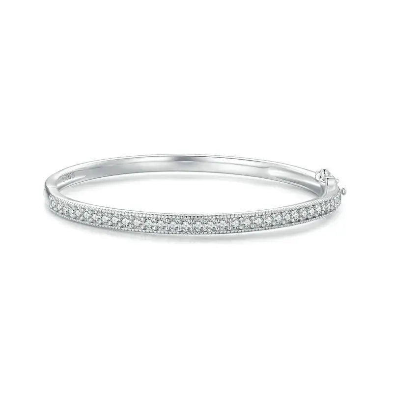 Platinum-Plated Sterling Silver CZ Bangle Bracelet