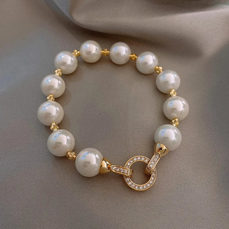 Retro Light Luxury Pearl Zircon Circle Bracelet for Women