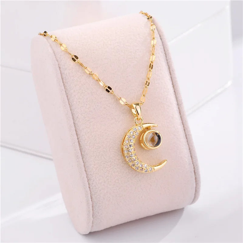 Romantic Crystal Moon Pendant Necklace – Korean Fashion Jewelry