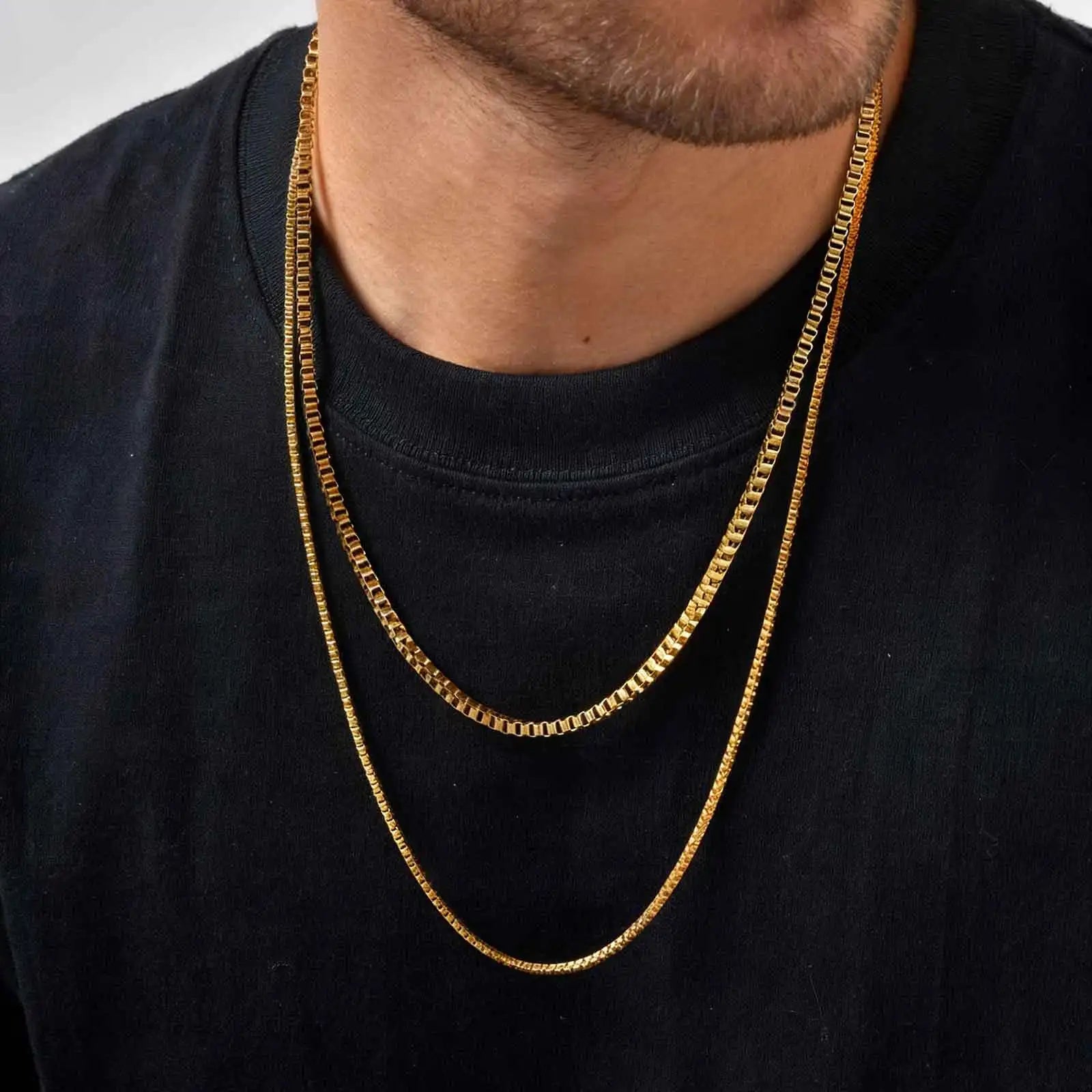 Unisex Stainless Steel Square Box Chain Necklace – Men & Women Jewelry Gift