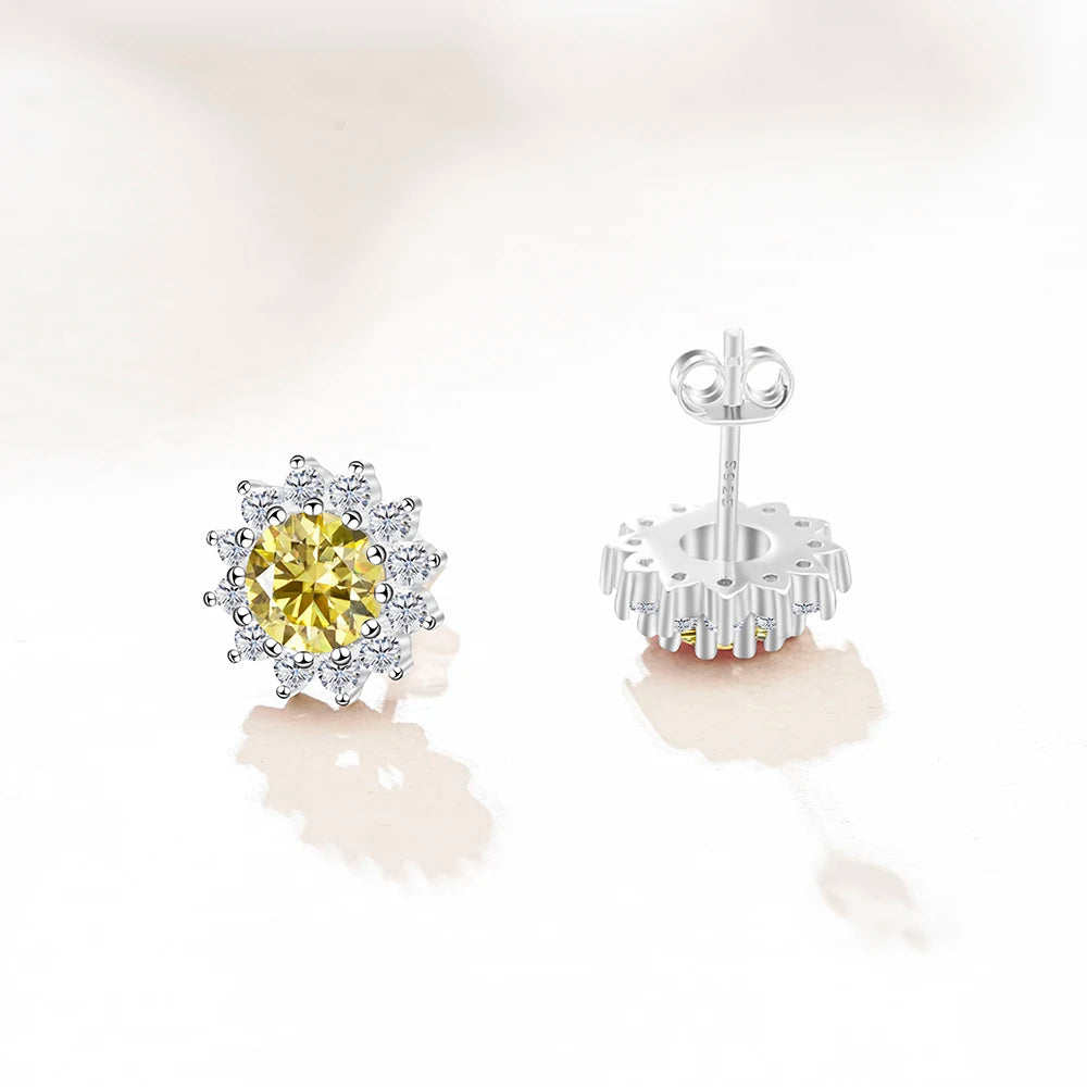 D Color Moissanite Sunflower Stud Earrings for Women in Sterling Silver