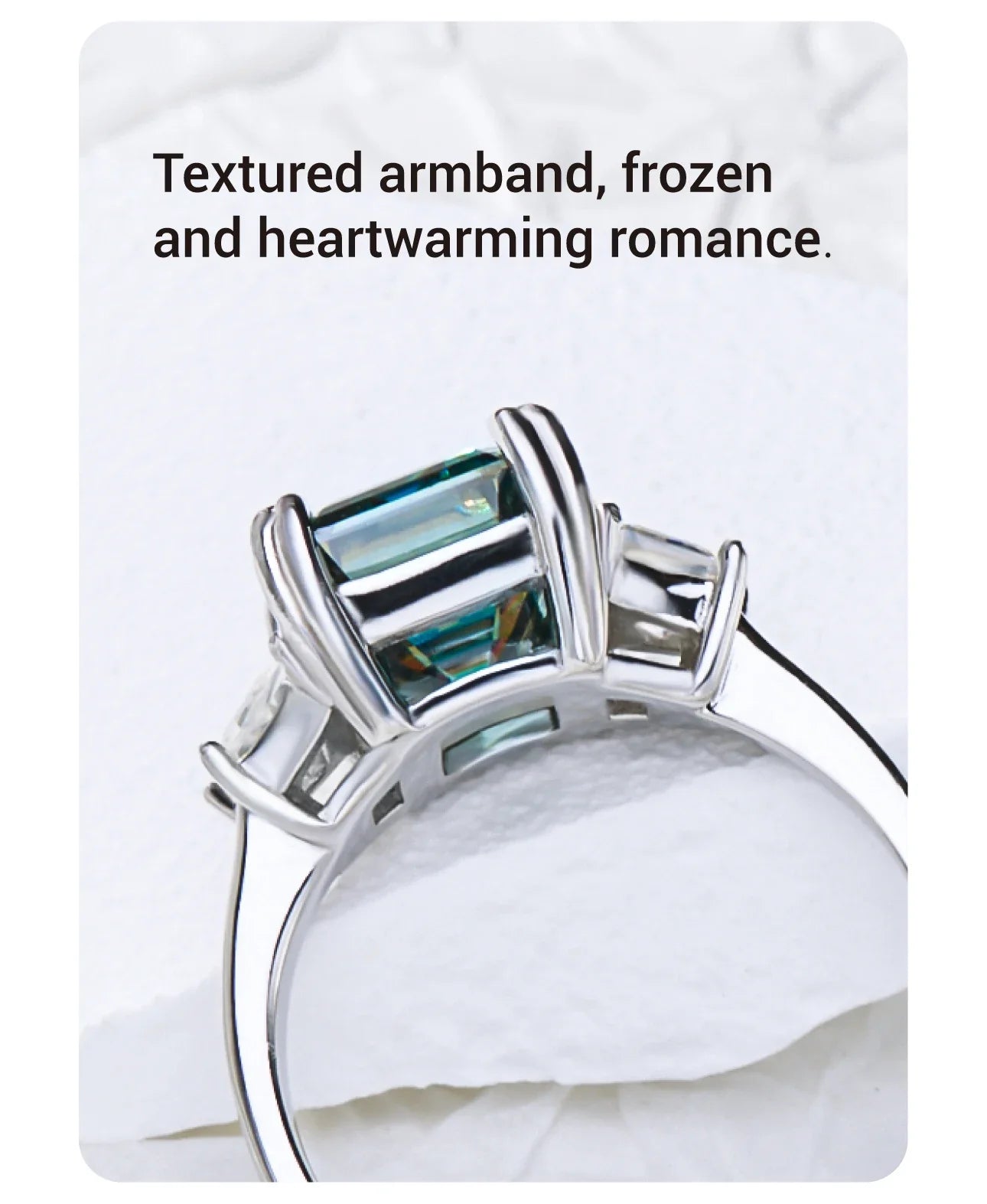 Luxury Emerald Cut Cyan Moissanite Engagement Ring in Sterling Silver