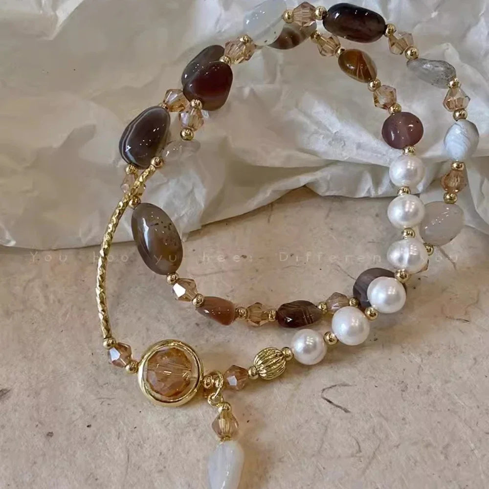 Luxury Natural Stone Pearl Beaded Bracelet Set Bohemia Crystal Jewelry