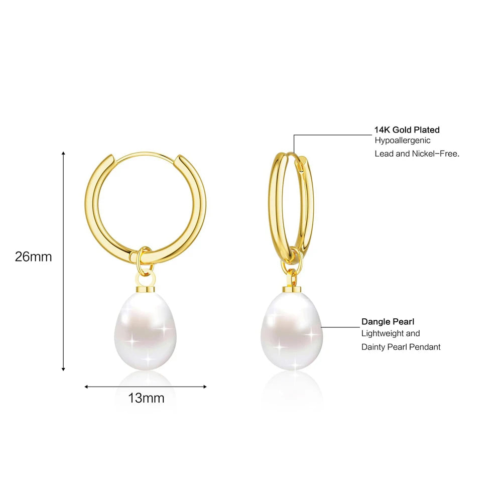 Gold Plated Pearl Dangle Huggie Hoop Earrings for Women