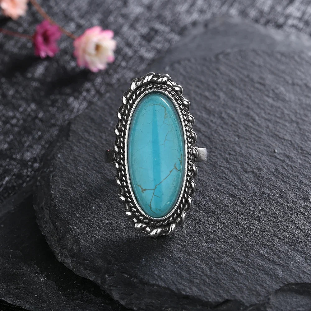 Elegant Vintage Sterling Silver Turquoise Statement Jewelry Ring
