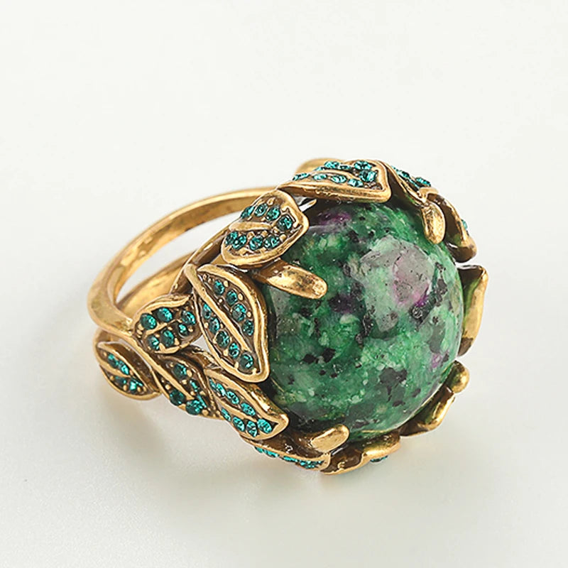 Vintage Green Peacock Rhinestone Ring – Gold Bohemian Style