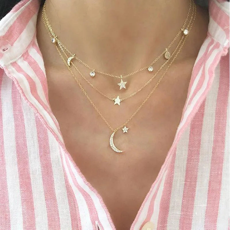 Multilayer Crystal Butterfly Heart Pendant Necklace for Women