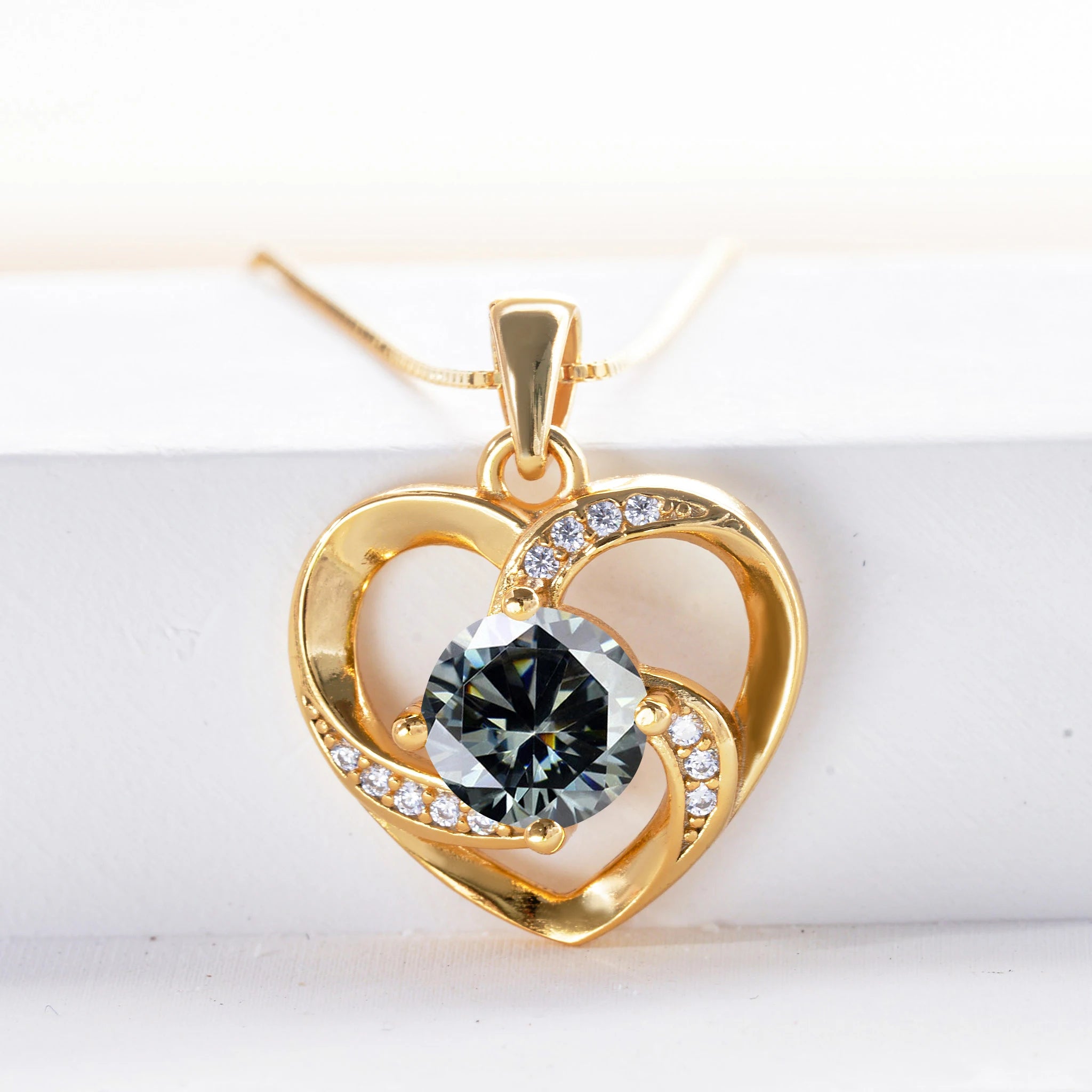 1CT Moissanite Heart Pendant Necklace – 925 Silver, Gold Plated