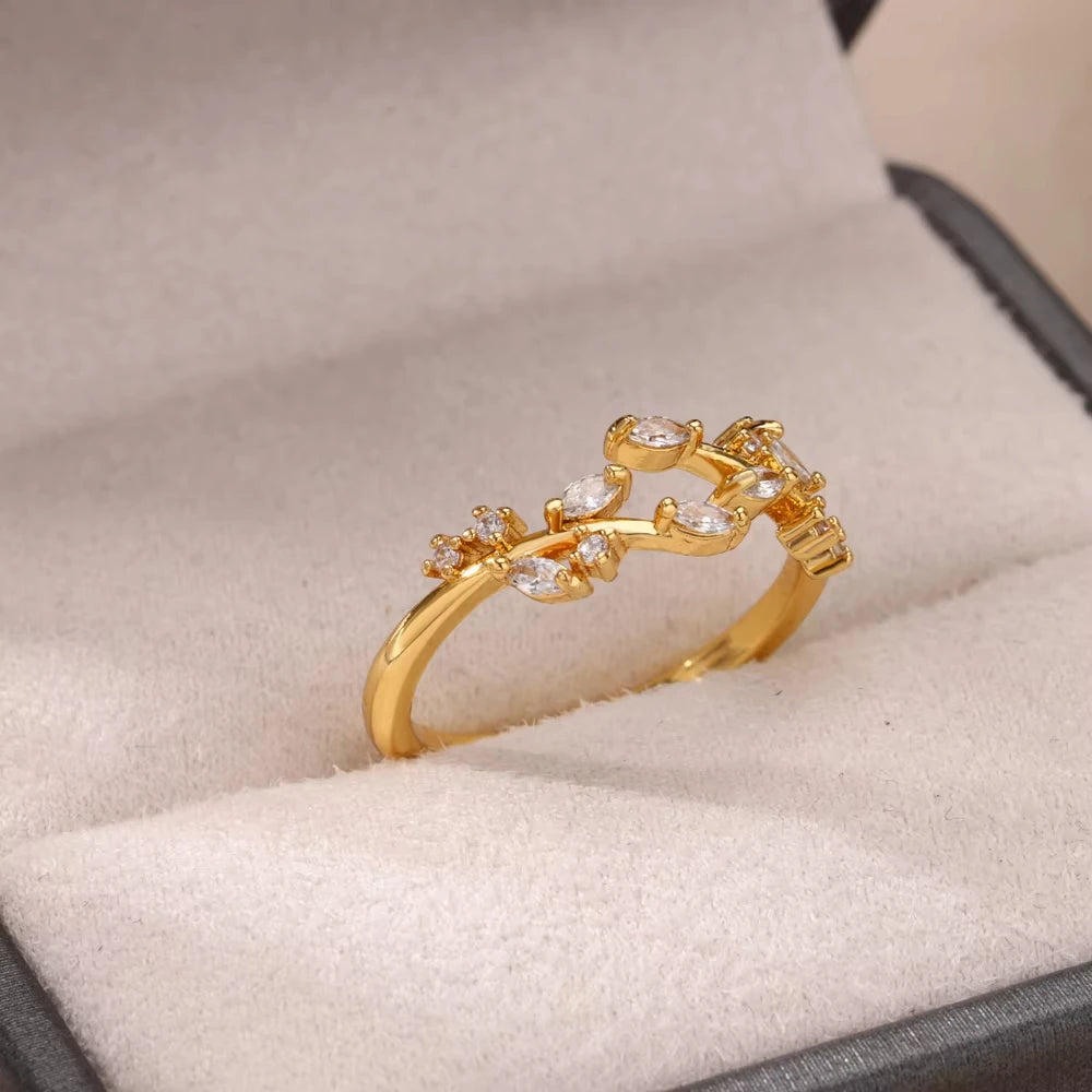 Gold CZ Geometric Eternity Ring – Silver Twisted Rope Stainless Steel