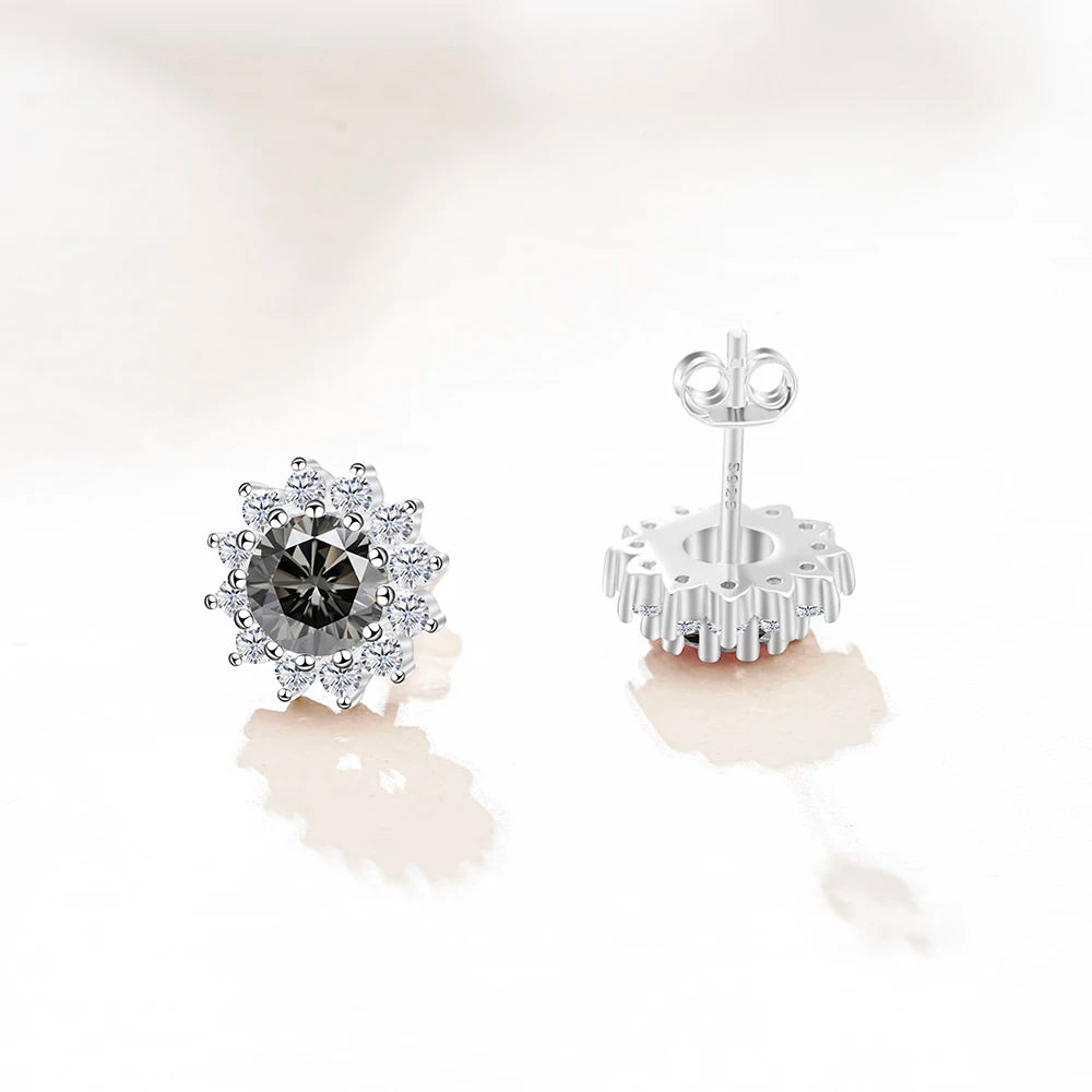 D Color Moissanite Sunflower Stud Earrings for Women in Sterling Silver