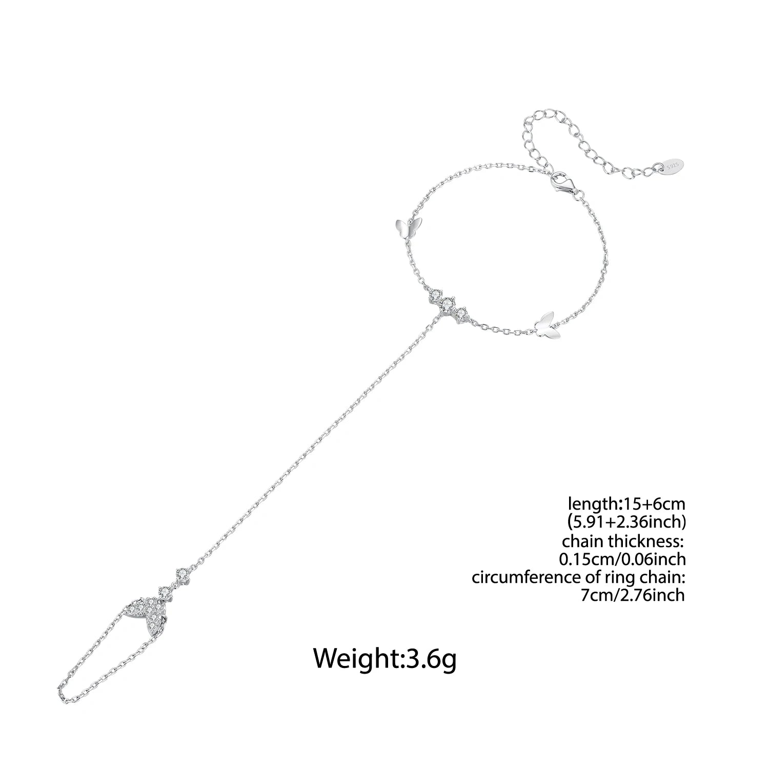 Sterling Silver Tassel Finger Chain Bracelet for Women