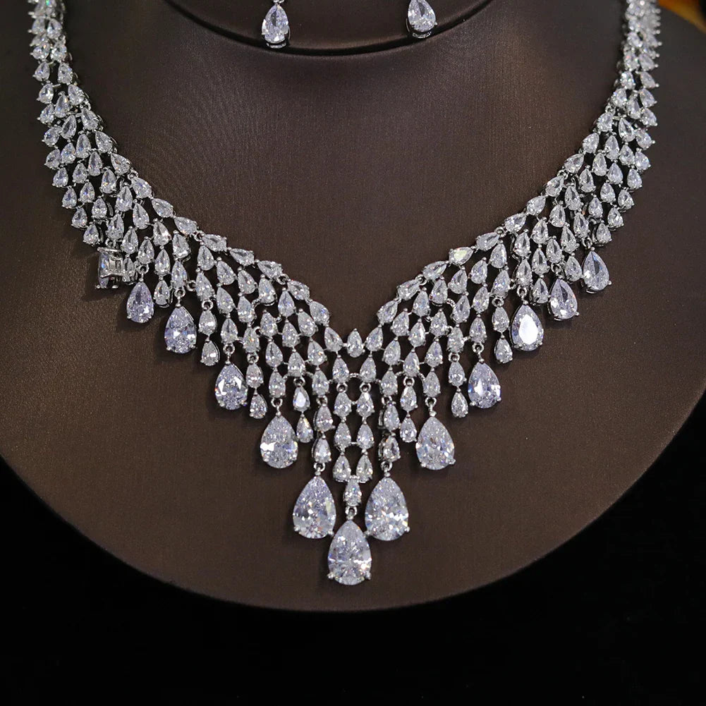 Shiny AAA Cubic Zirconia Bridal Necklace Set 2pcs for Wedding Party