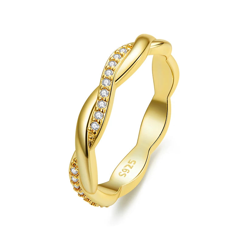 Sterling Silver Twisted Rope CZ Eternity Band – Gold Plated