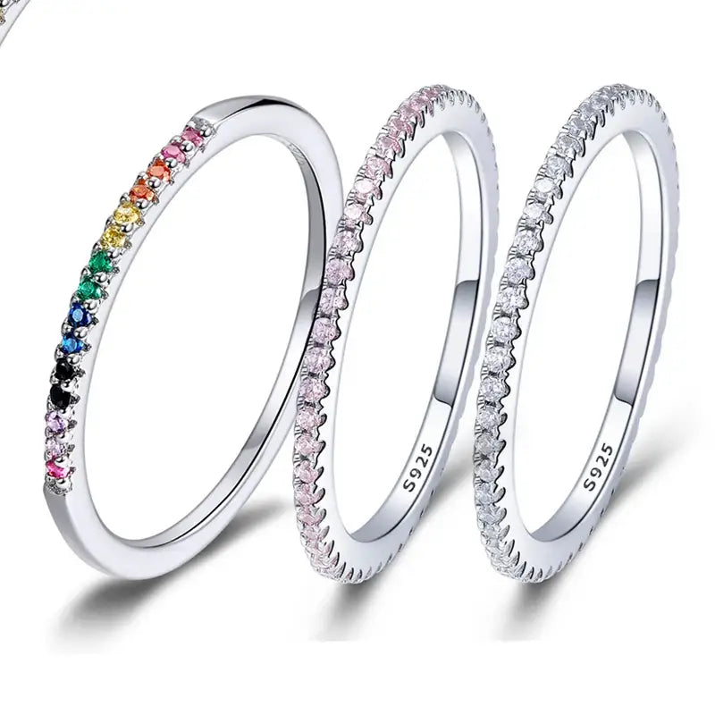 Gold Plated Sterling Silver Simulated Diamond Stackable Rings