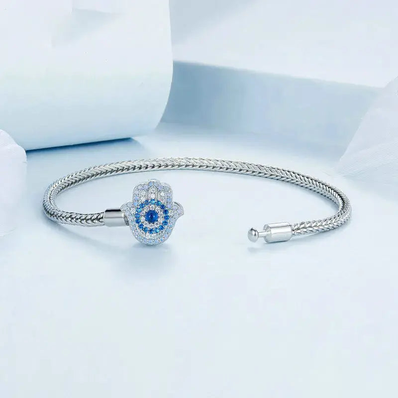 Sterling Silver Fatima Guardian Charm Bracelet with Clear CZ Clasp