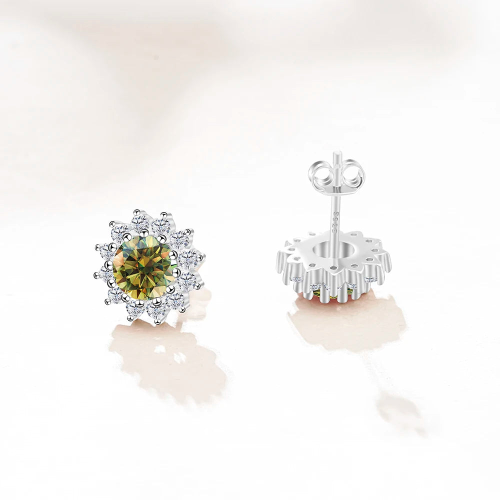 D Color Moissanite Sunflower Stud Earrings for Women in Sterling Silver