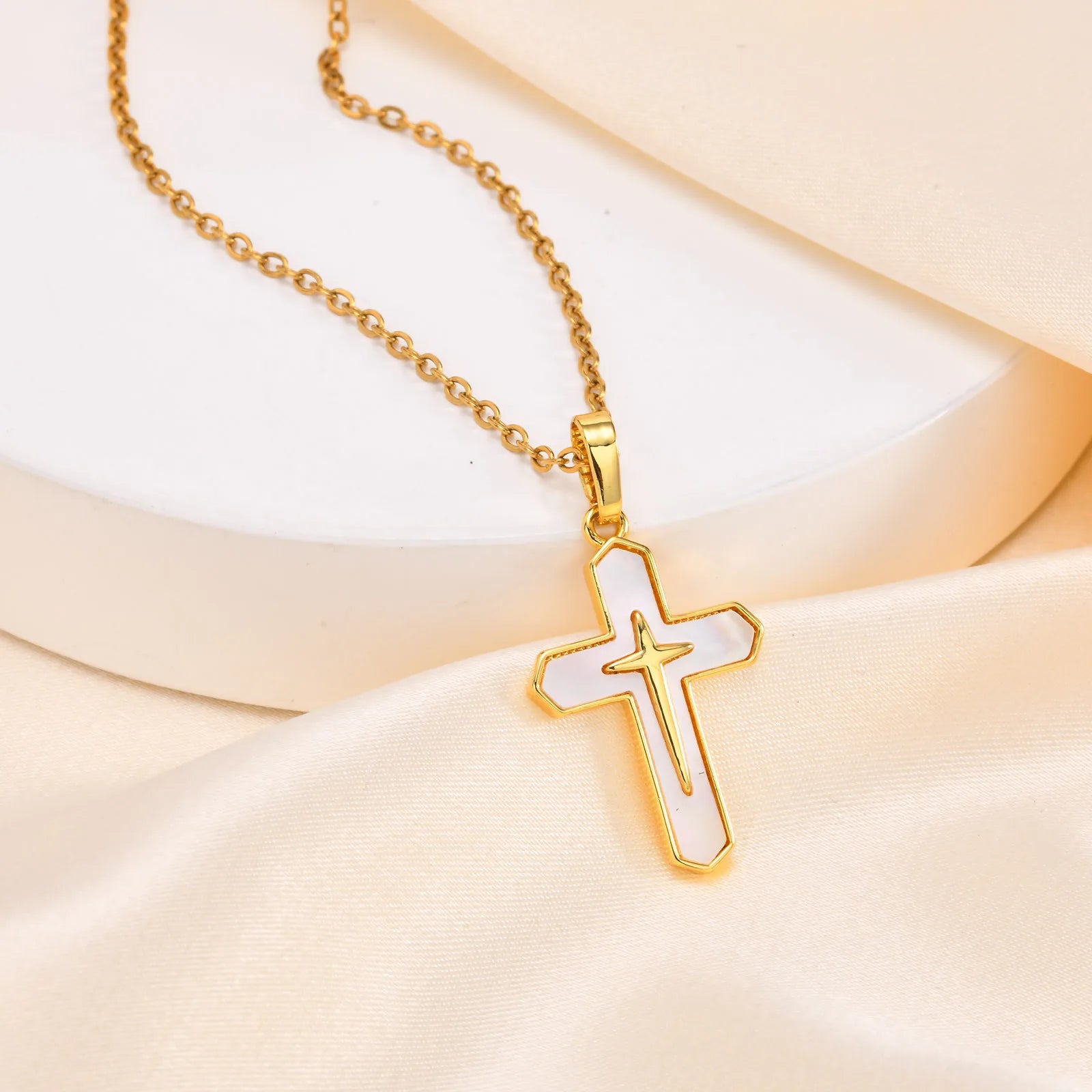 Gold Plated Christian Cross Necklace for Women