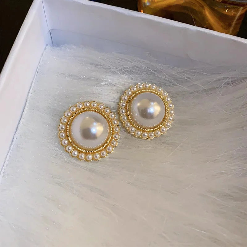 Gold U-Shaped Hoop Earrings with Imitation Pearls for Women