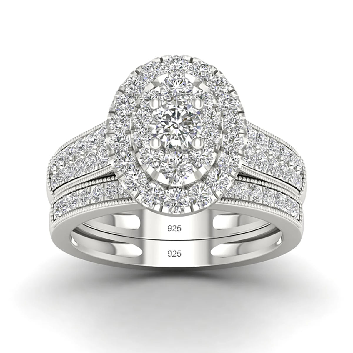 Luxury Moissanite Engagement and Wedding Ring Set in Sterling Silver