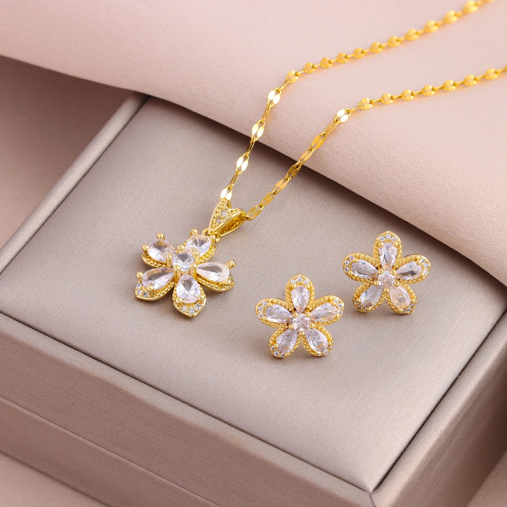 Gold-Plated Necklace & Earrings Set – Women’s Trendy Jewelry