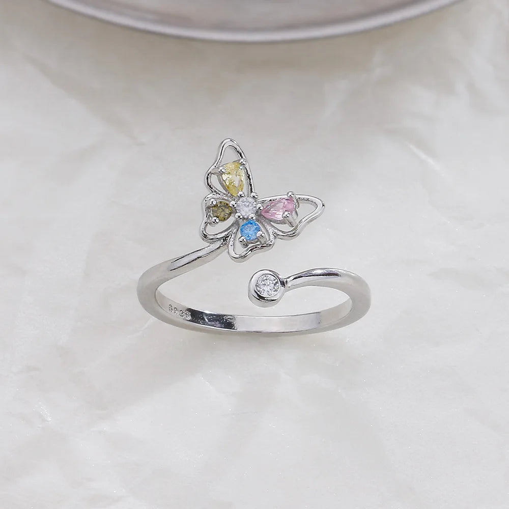 Mermaid Whale Tail Moonstone Stackable Ring – Blue Green Silver