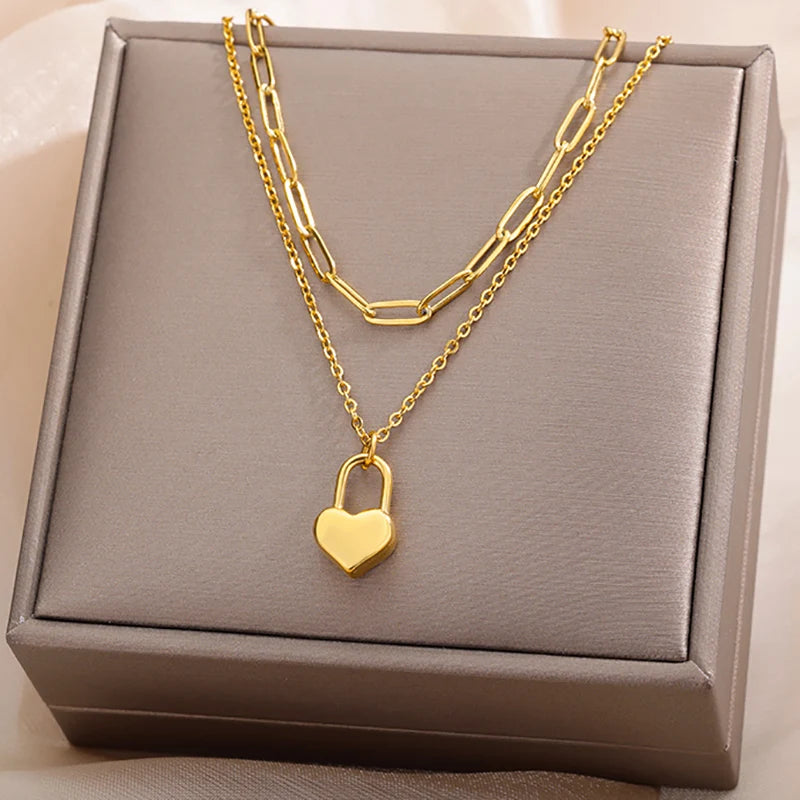 Gold Goth Heart Choker Necklace for Women – Stainless Steel