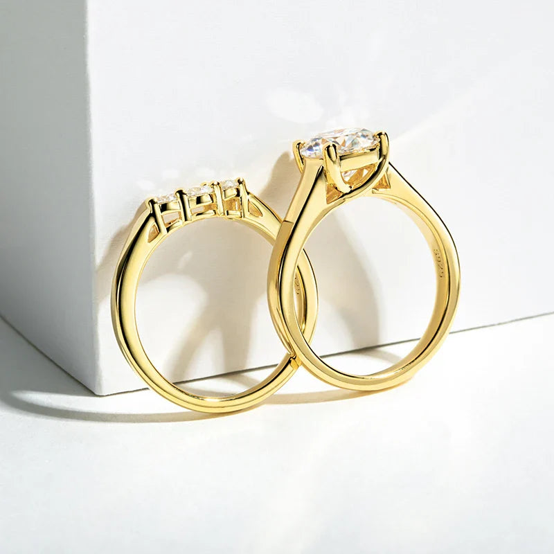 Luxury Moissanite Engagement and Wedding Ring Set in Sterling Silver