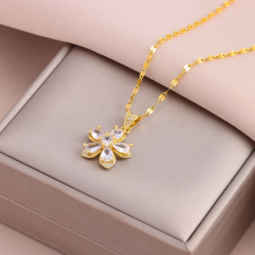Gold Plated Stainless Steel Necklace for Women – Pendant Clavicle Chain