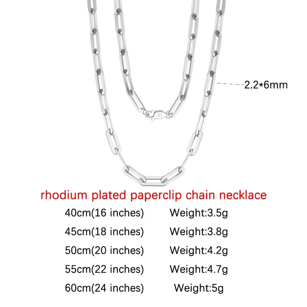 Classic Sterling Silver Paperclip Chain Necklace Unisex Jewelry