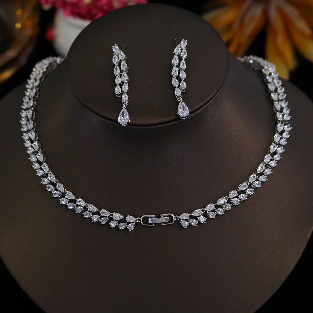 Shiny AAA Cubic Zirconia Bridal Necklace Set 2pcs for Wedding Party