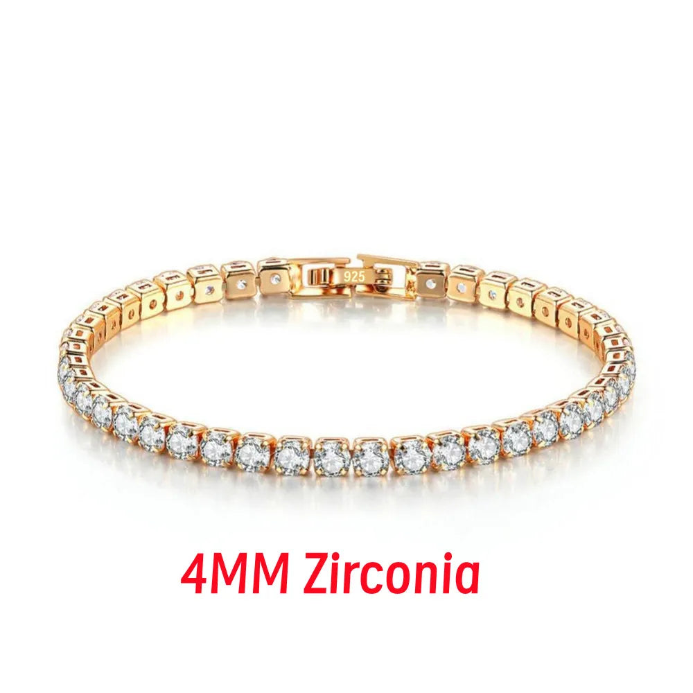 Sterling Silver Hip Hop Tennis Bracelet Gold Tone Crystal Jewelry Gift