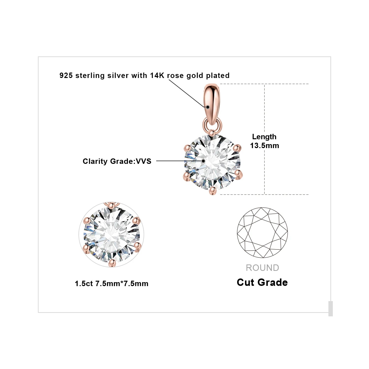 JewelryPalace 1-3ct D Moissanite Round Pendant, 925 Silver