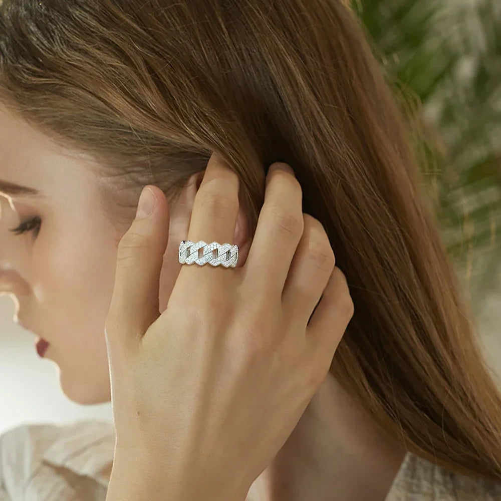 Luxury Moissanite Engagement and Wedding Ring Band in Silver