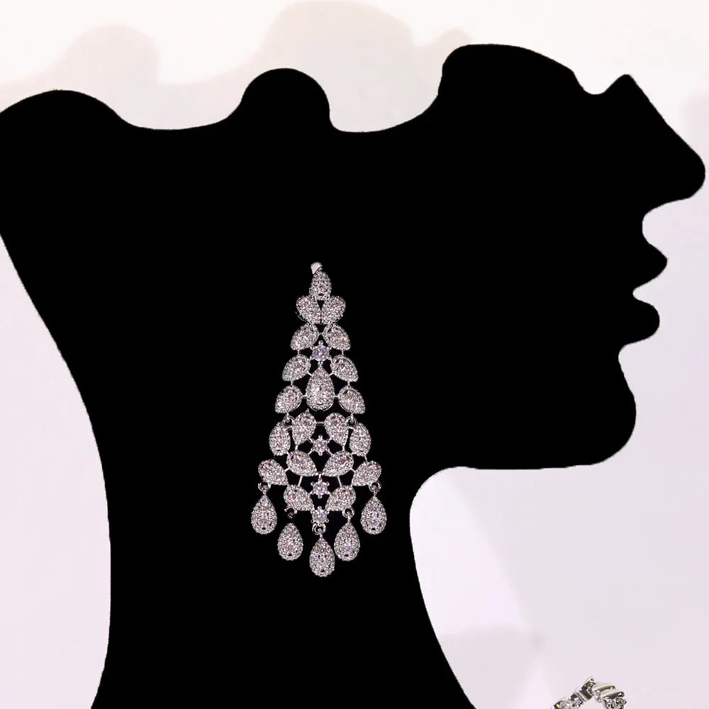 Luxury Crystal Zirconia Silver Necklace Wedding Jewelry Set for Women
