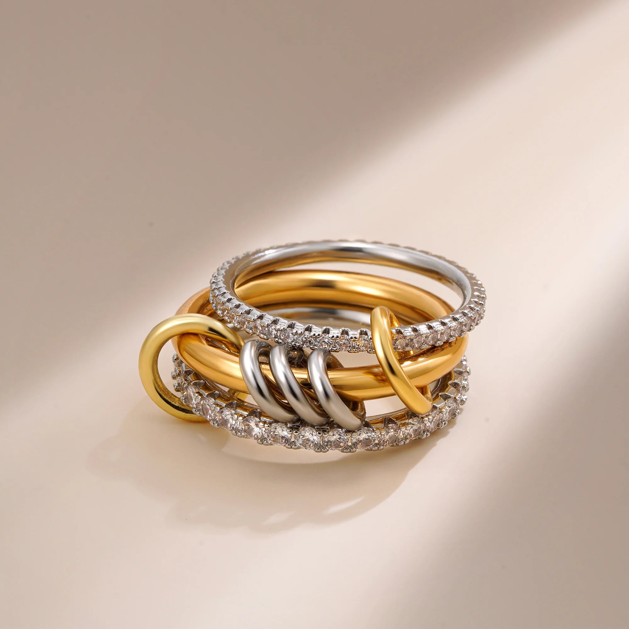 Luxury Gold Plated Cubic Zirconia Stackable Rings Set for Women