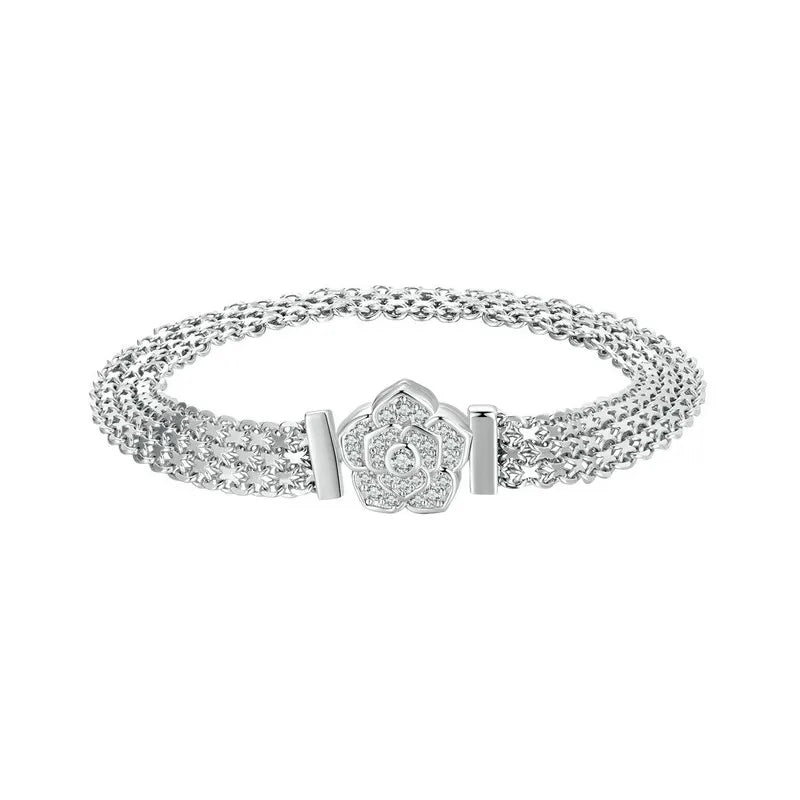 Luxury Sterling Silver Rose Zircon Bracelet with Platinum Plating