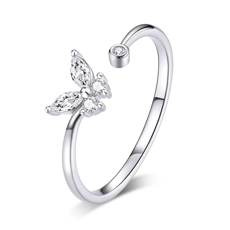 Women’s Adjustable Sterling Silver Zircon Stackable Engagement Ring
