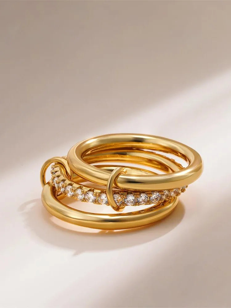 Luxury Gold Plated Cubic Zirconia Stackable Rings Set for Women