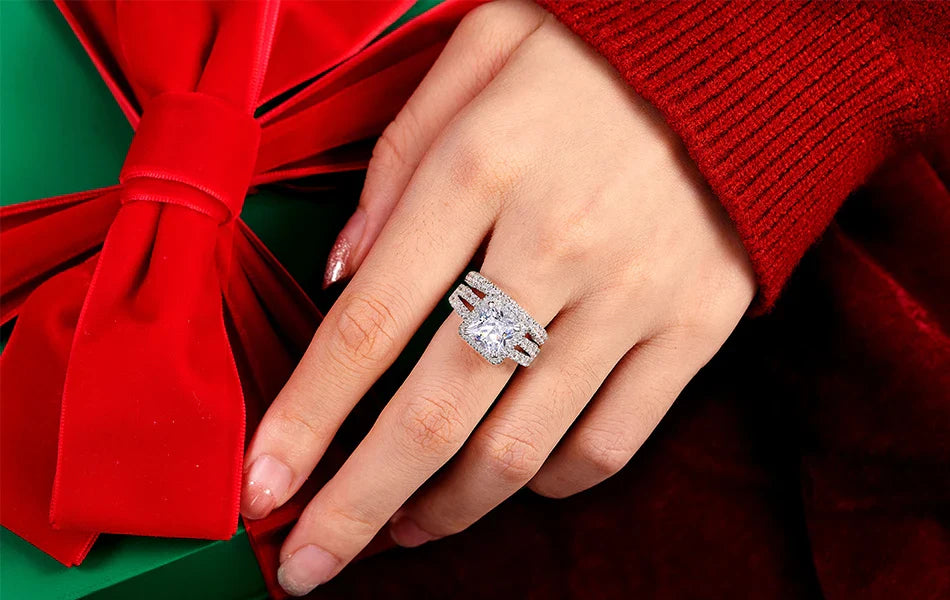 Luxury Moissanite Engagement & Wedding Ring Set – Vintage Sterling Silver