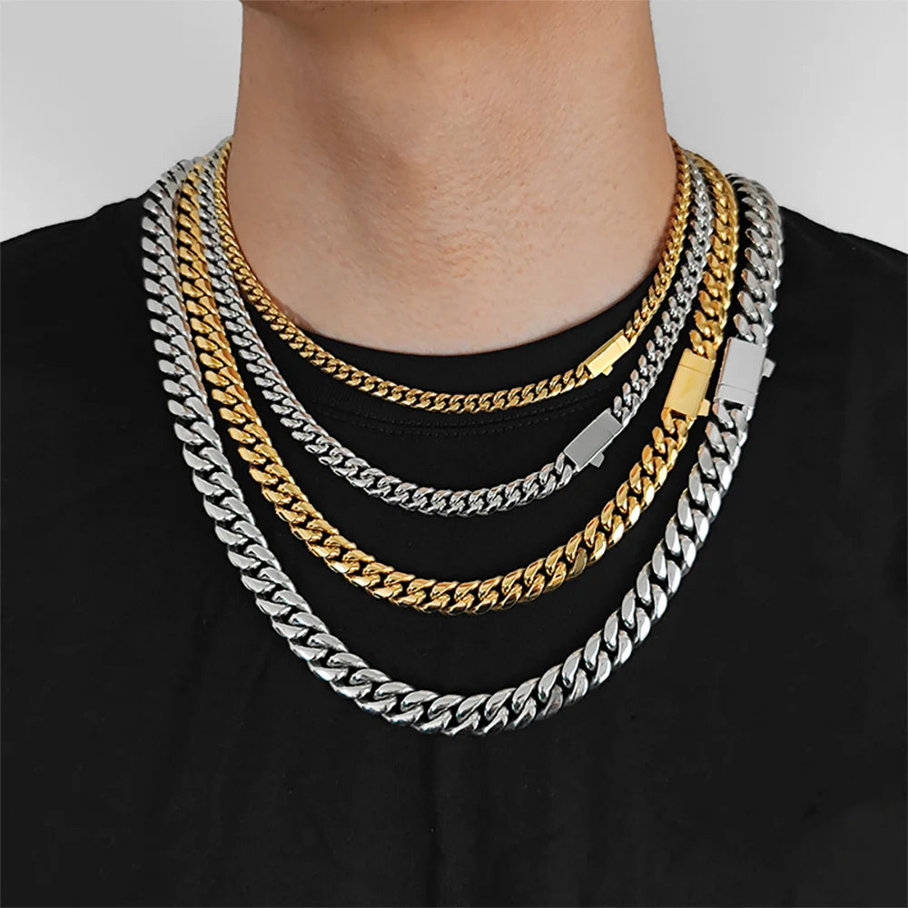 Men’s Hip Hop Cuban Link Chain Necklace, Stainless Steel, Free Laser Name
