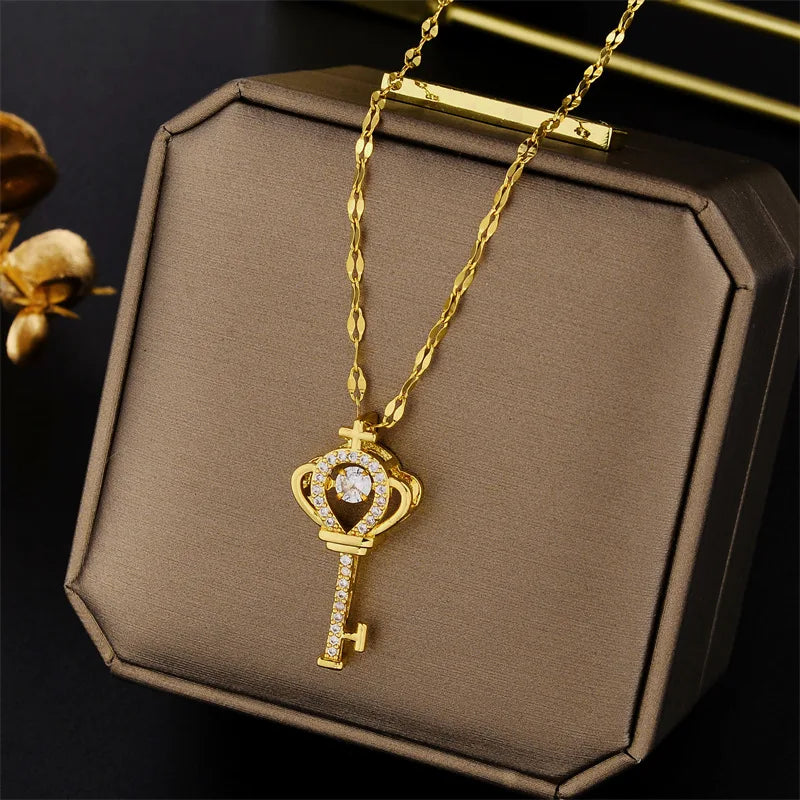 Luxury Zircon Crystal Pendant Necklace – Korean Fashion for Women