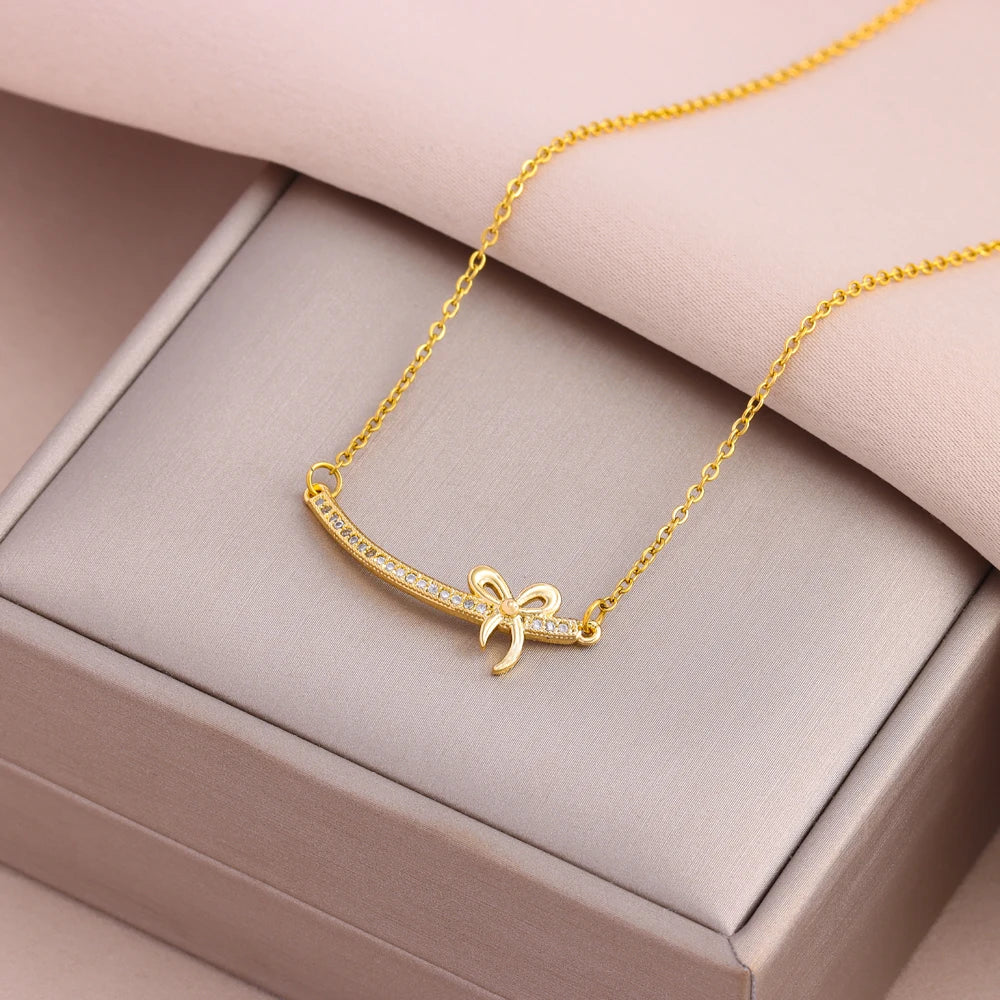 Gold Plated Stainless Steel Necklace for Women – Pendant Clavicle Chain