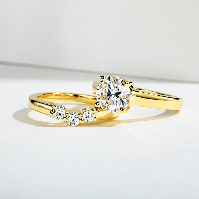 Luxury Moissanite Engagement and Wedding Ring Set in Sterling Silver