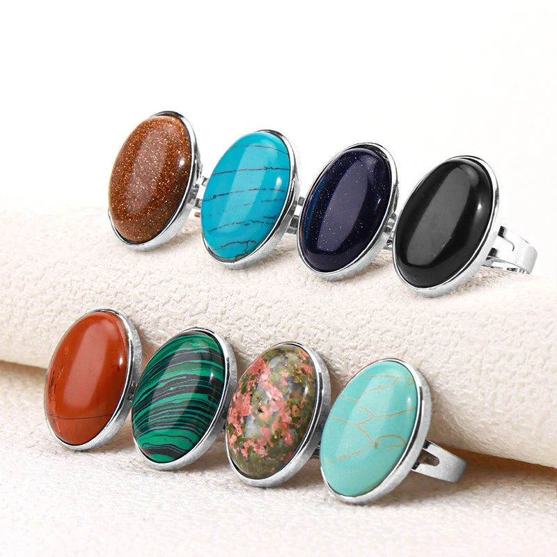 Natural Gemstone Reiki Ring for Men & Women – Quartz & Obsidian