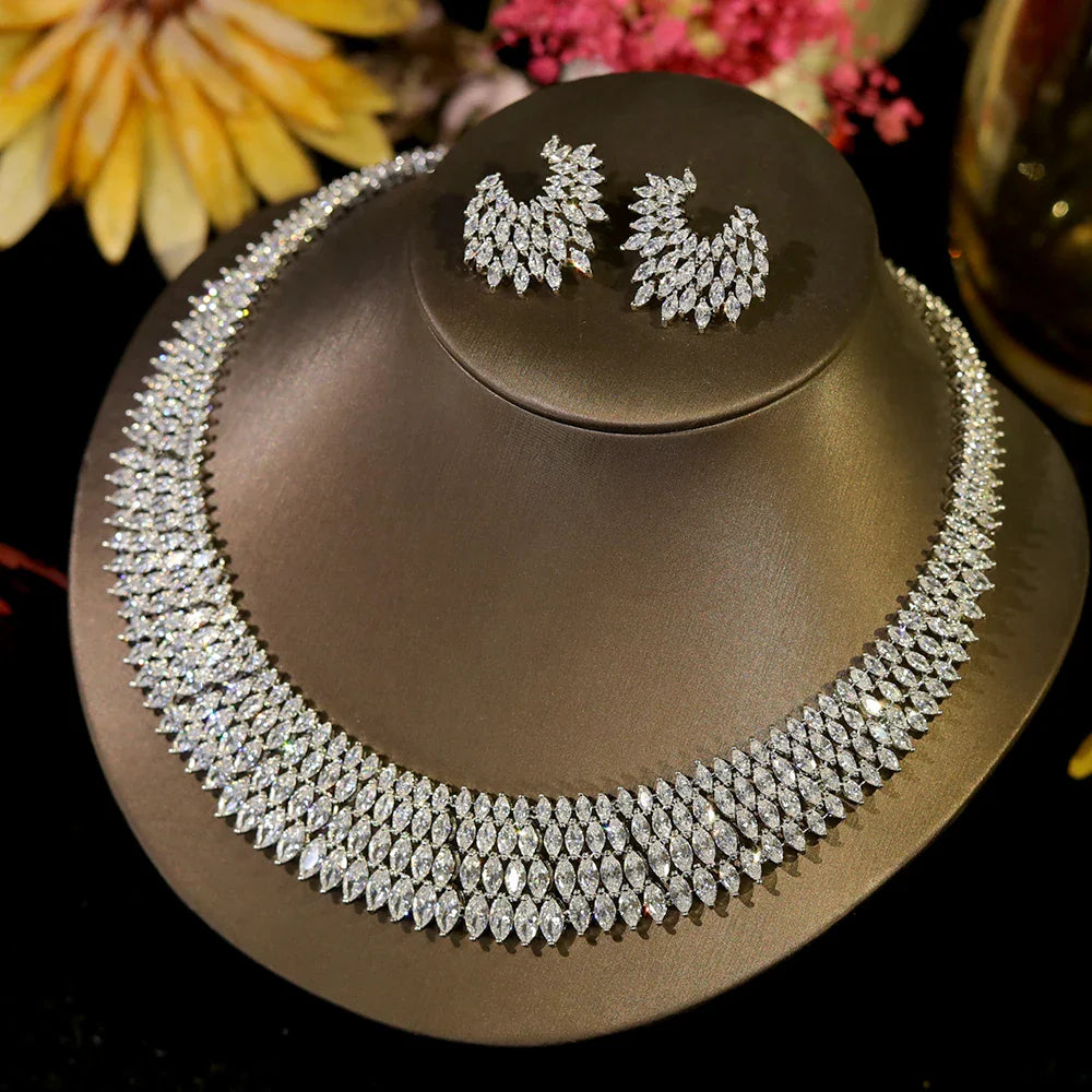 Luxury Choker Betrothal Jewelry Set Big Necklace for Bridal Wedding and Dinner Dress