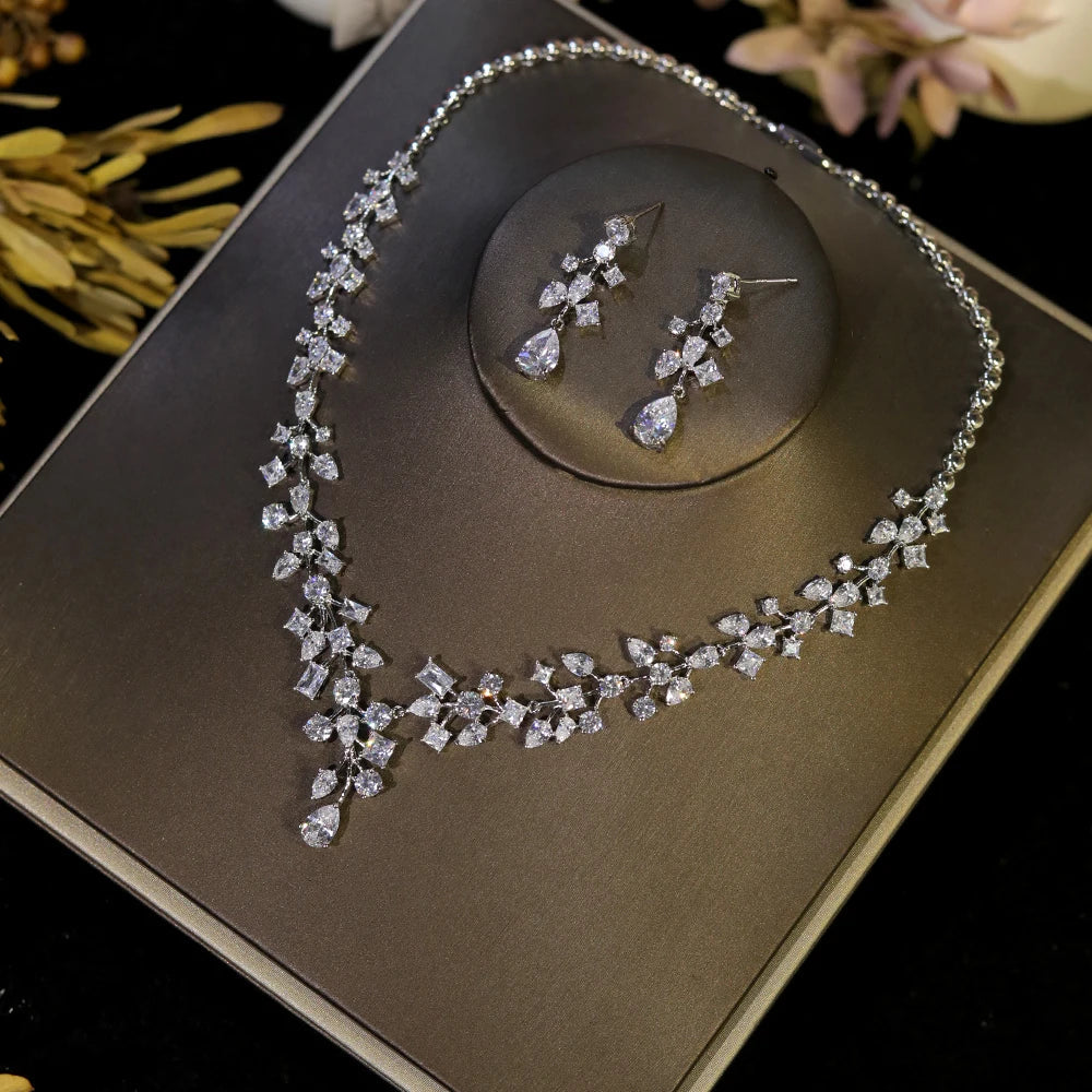 3A Cubic Zirconia Wedding Necklace Set Sparkling Crystal Bridesmaids Gift