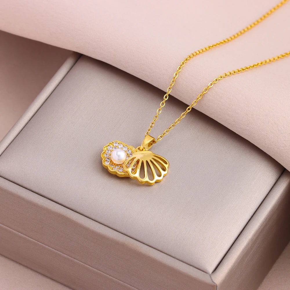 Gold Plated Stainless Steel Necklace for Women – Pendant Clavicle Chain